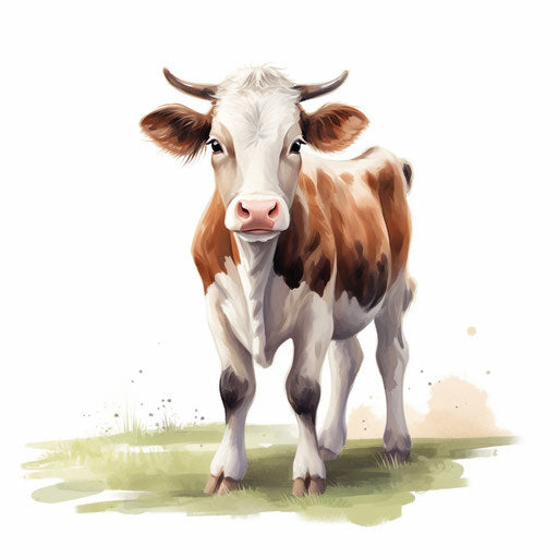 Adorable cow image in the style of Oil painting, on white background