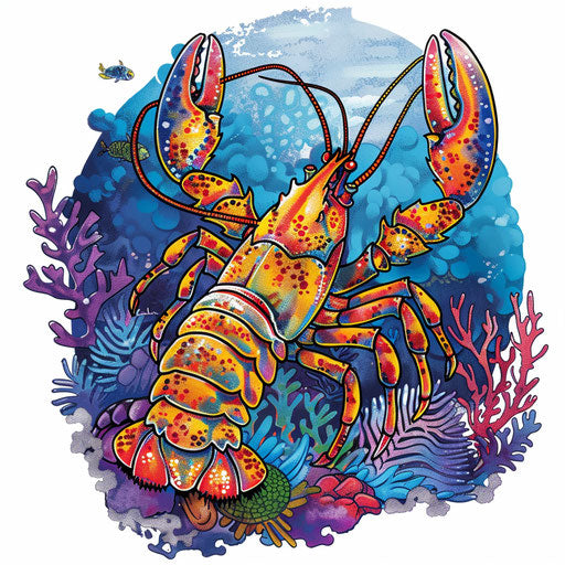 Exotic flat tattoo sketch of a lobster on a tropical reef