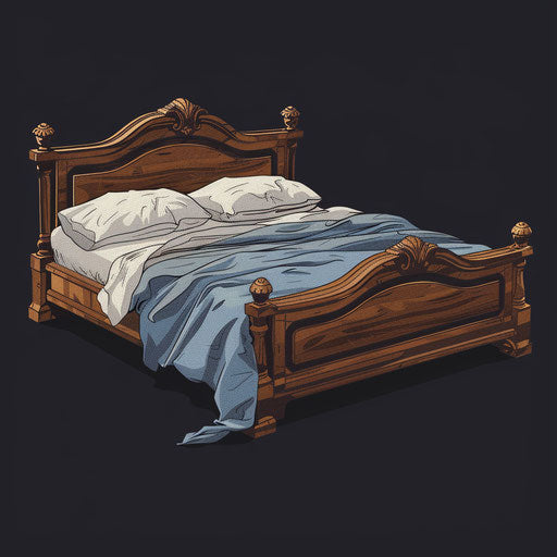 Realistic bed illustration on dark charcoal background