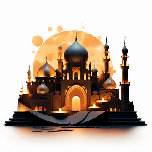 Ramadan clipart in the style of Chiaroscuro Art, on a white background