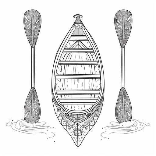 Canoe with two paddles, coloring book page