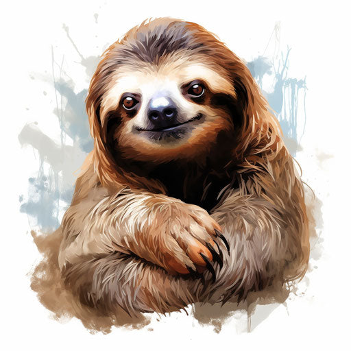 Sloth clipart in the style of oil painting, on a white background