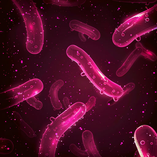 Realistic bacteria clipart on rich burgundy background