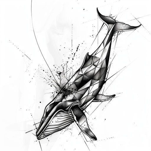 Abstract tattoo sketch of a whale with geometric shapes