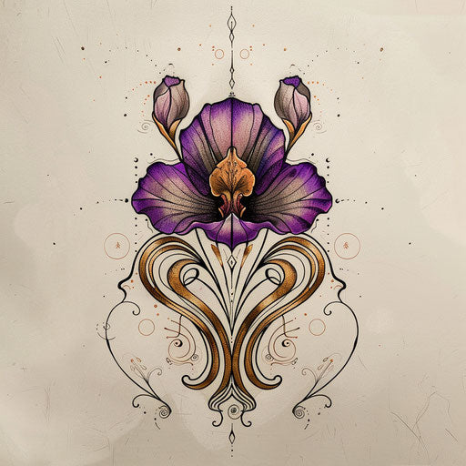 Art Deco sketch of sweet pea with symmetrical designs