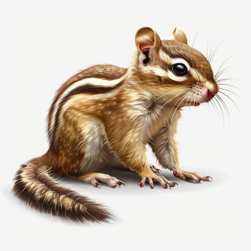 Chipmunk clipart in photo realistic style with a flat random background, metallic sheen and realistic textures