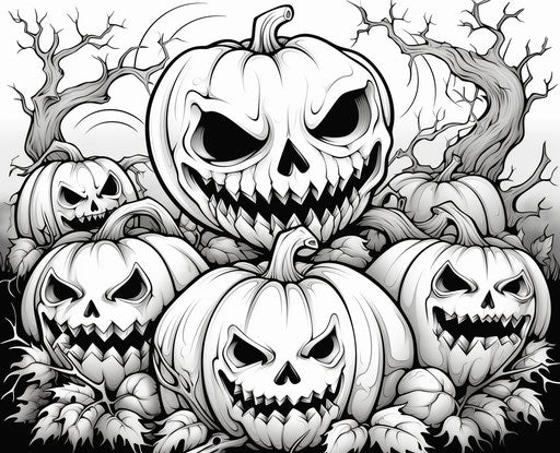 Halloween coloring pages with pumpkin prints in black and white