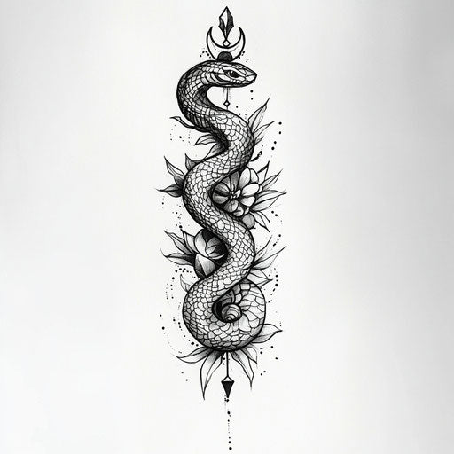 Snake hand tattoo with spiral pattern in bold lines