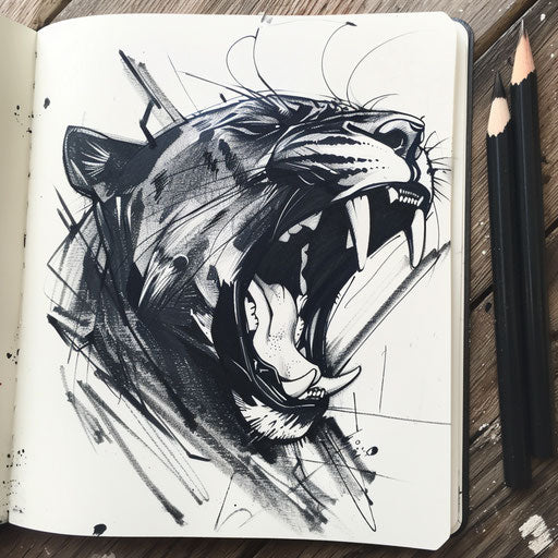 Roaring black panther, as a tattoo sketch