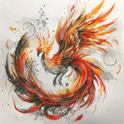 A fiery phoenix emerging from ashes with eleven tattoo design