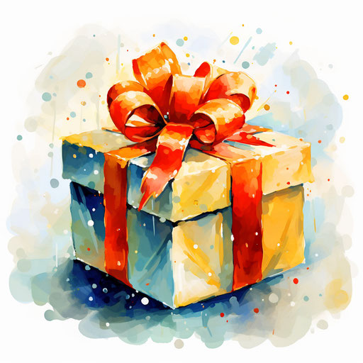 Impressionistic Christmas gift illustration on white background