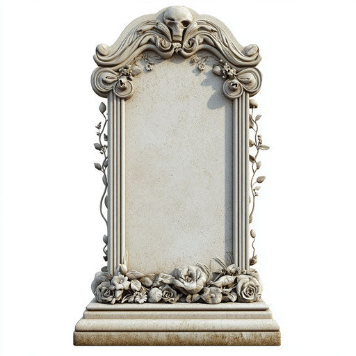 3D tombstone on white background, realistic clipart style