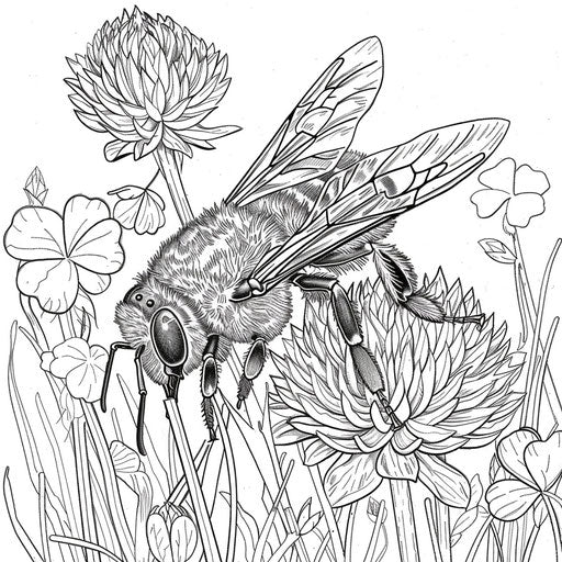 A bee resting on a clover in a meadow