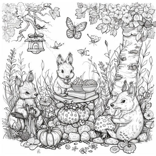 Woodland creatures autumn feast