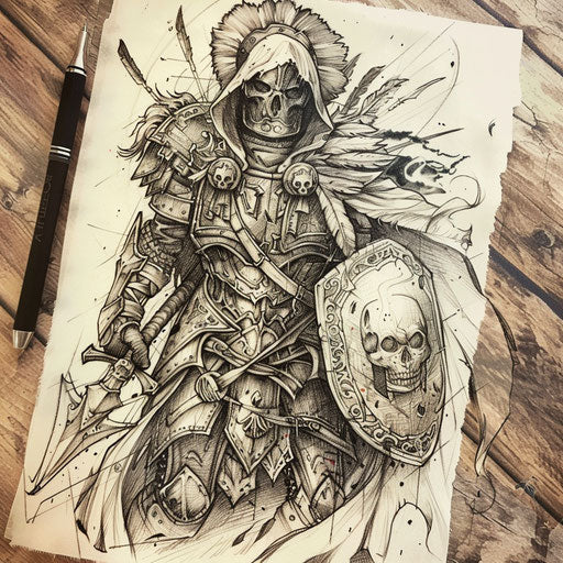 Sketch of a historical warrior theme tattoo