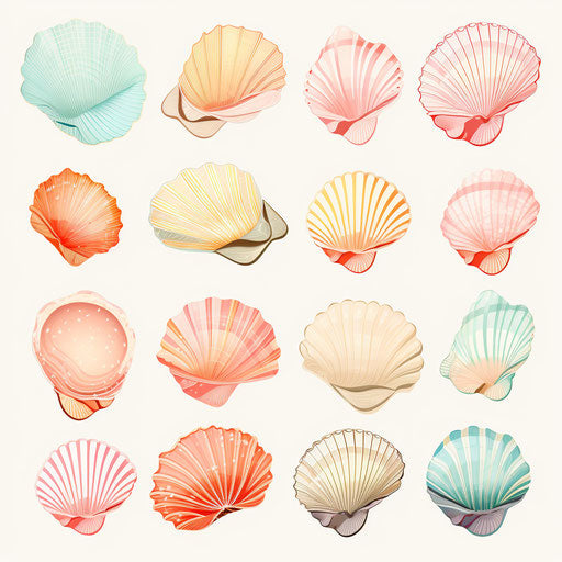 Shells clipart in the style of Pastel Colors Art on white background