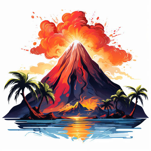 Volcano in the style of Oil painting on white background