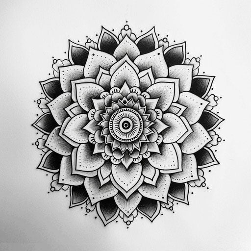 Elegant mandala tattoo design in black ink on white background