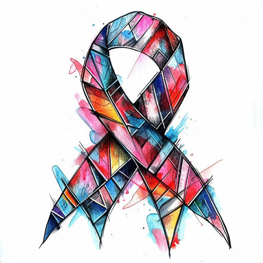 Geometric tattoo design with autism awareness ribbon in abstract pattern