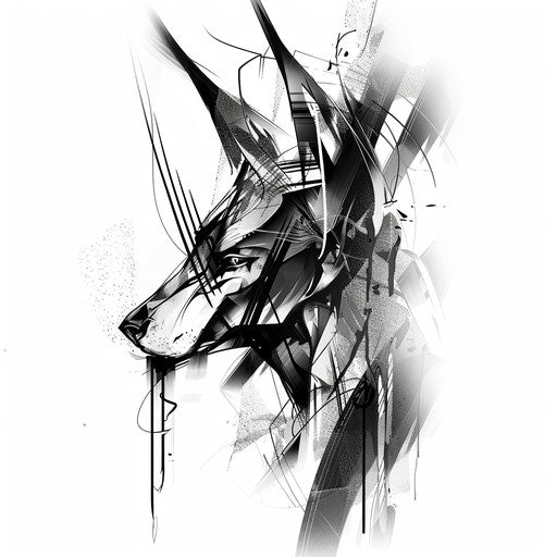 Abstract Anubis tattoo stencil blending modern art on white background