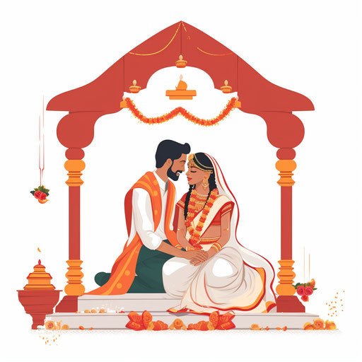 Hindu wedding clipart PNG in minimalist style on white background