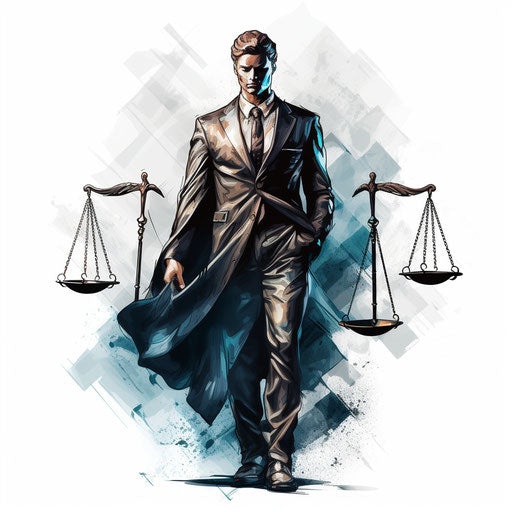 Legal illustration in the style of Chiaroscuro Art, on white background