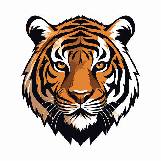 Cartoon tiger in Minimalist style on white background