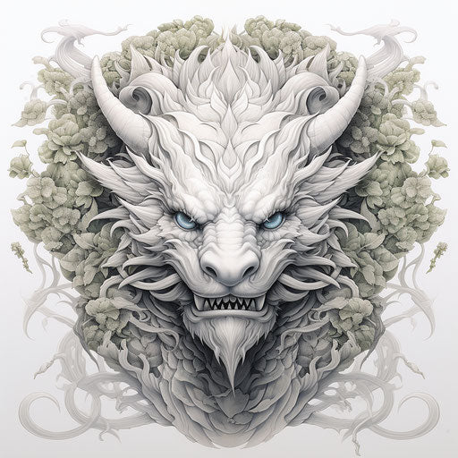 Dragon coloring book template, Liam Sharp style, detailed flora and fauna, Joong Keun Lee, Magali Villeneuve, strong facial expression, 17th century, carving