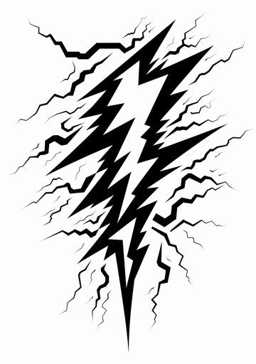 Lightning symbol isolated on white background, graphic black style, tattoo, naive drawing 45:64