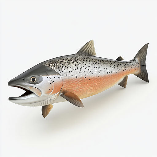3D salmon on flat white background, isolated clipart