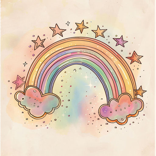 Whimsical rainbow tattoo sketch in clipart style