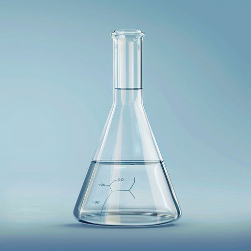 Lab beaker clipart on blue background, realistic style with light texture