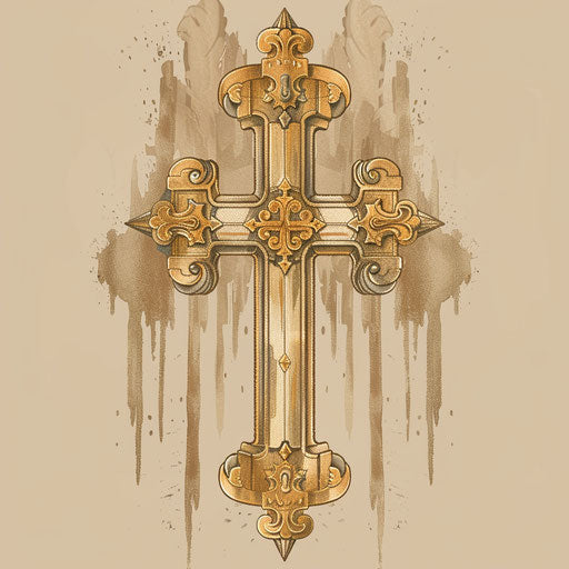 Russian orthodox cross in gold flat clipart style
