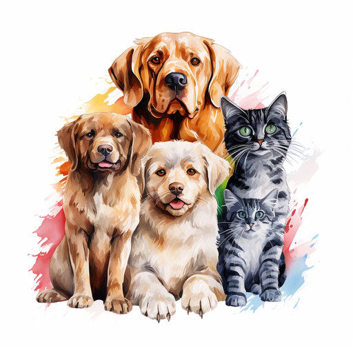 Pets clipart in the style of Oil painting, on a white background