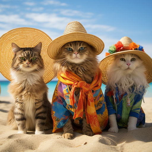 Beach holiday cat wallpaper, humorous style, heatwave