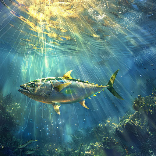 Yellowfin tuna in a crystal-clear lagoon