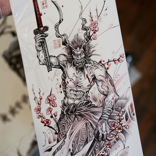Traditional Japanese tattoo of Hades on white canvas