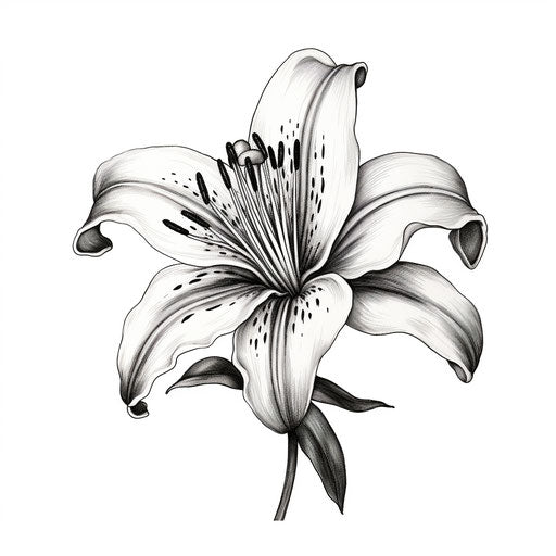 Black and white lily flower, tattoo style, high resolution drawing