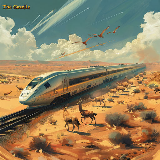 The high-speed train zooming through a landscape of actual gazelles
