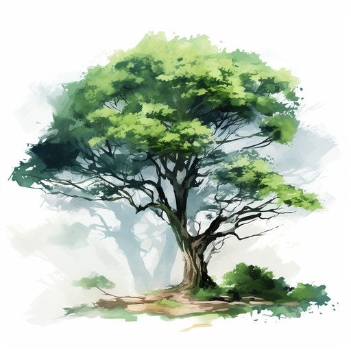 Tree in PNG clipart in the style of Impressionistic Art, on white background