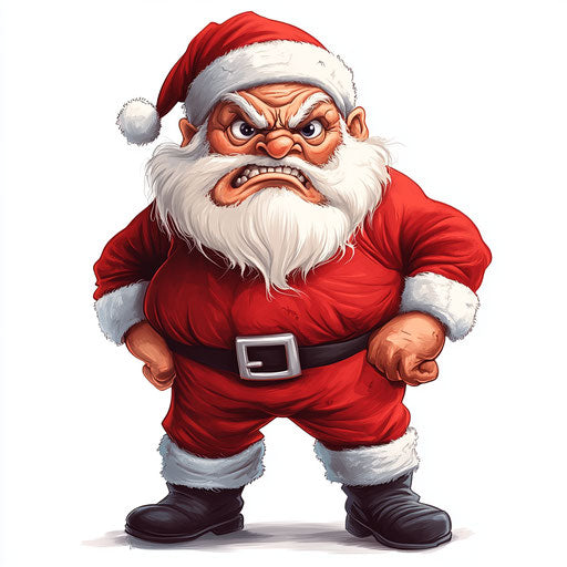 Humorous caricature of Santa Claus with exaggerated eyes and big feet