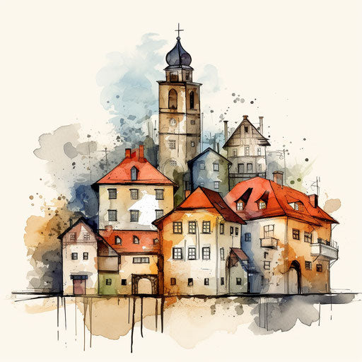 Town illustration in the style of Oil painting