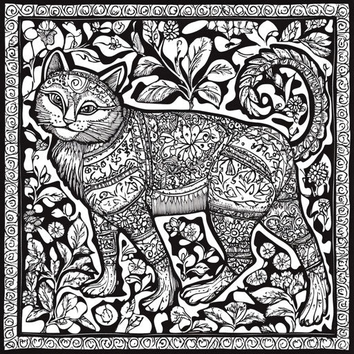 Charming folk art panther with traditional patterns