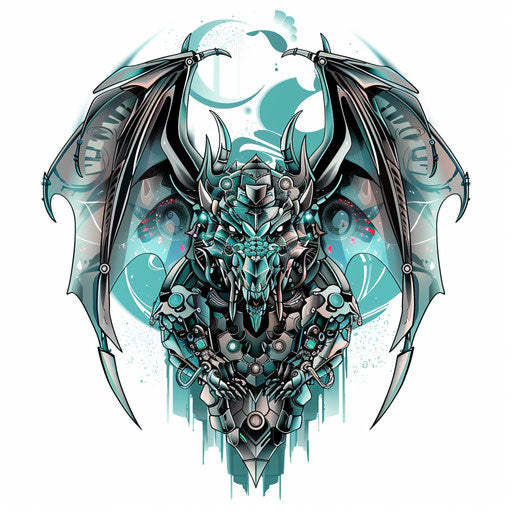 Futuristic flat clipart of a metallic gargoyle tattoo