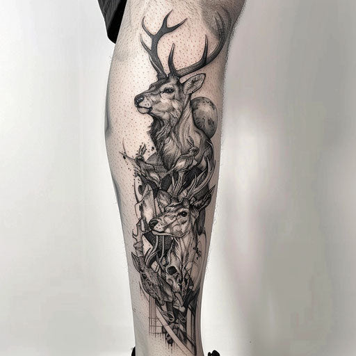 Wildlife leg tattoo in the style of Humberto Ramos