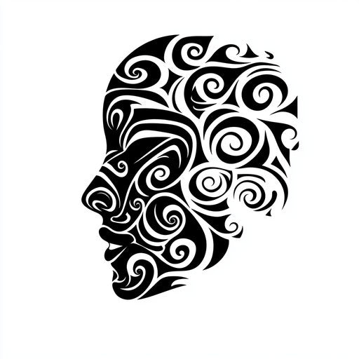 Maori face tattoo sketch with intricate spiral patterns