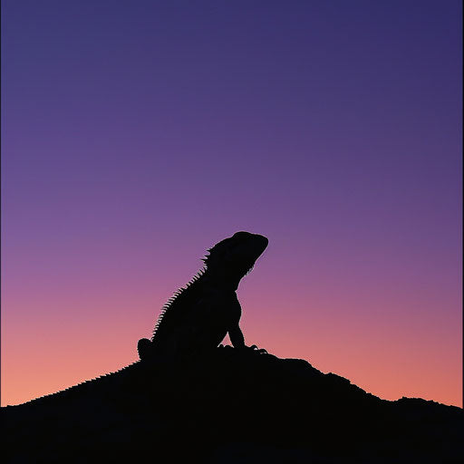 Bearded dragon standing on desert plateau at dusk