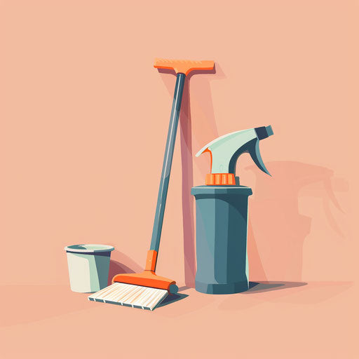 Realistic cleaning clipart on flat pastel peach background