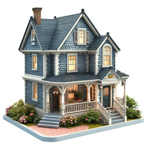 3D Dollhouse on white background, photo realistic style