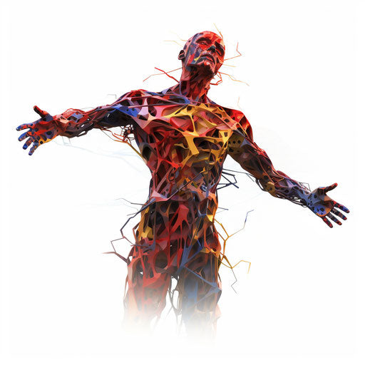 Human Body Illustration in Chiaroscuro Art Style, White Background